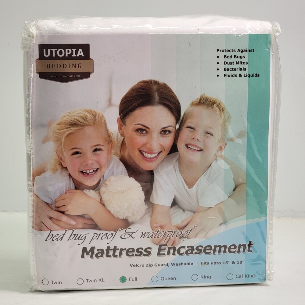 Zippered Mattress Encasement Bed Bug Waterproof Protector Utopia Bedding Sz Full